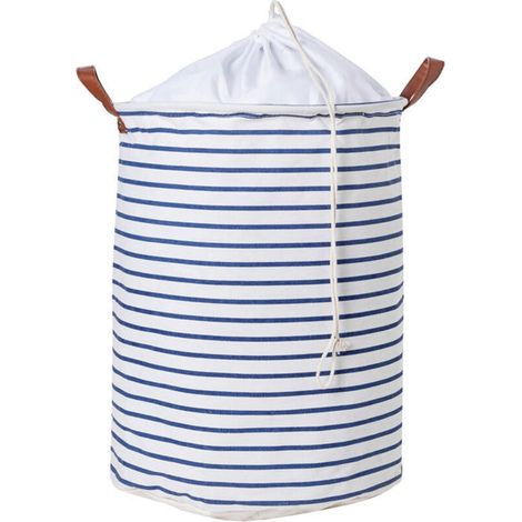 Panier linge 45 cm rayé bleu – Grand sac storage pliable (1/5)