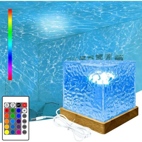 16-Farben-Wellenlampe – Dynamische Deckenprojektion – Acrylgehäuse und Holzsockel – Fernbedienung für individuelle Atmosphäre inklusive