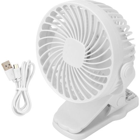 Ventilateur de bureau USB rechargeable silencieux 3 vitesses 720° blanc - pour bureau, dortoir, voyage (1/5)