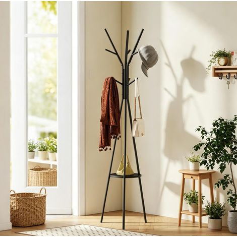 Boden-Garderobenständer 45 x 45 x 180 cm aus Metall und MDF, schwarz HAVRYA (1/5)