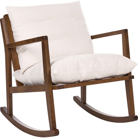 Sillón mecedora tapizado de poliéster estilo escandinavo estructura de madera de caucho tela beige claro Kjevik