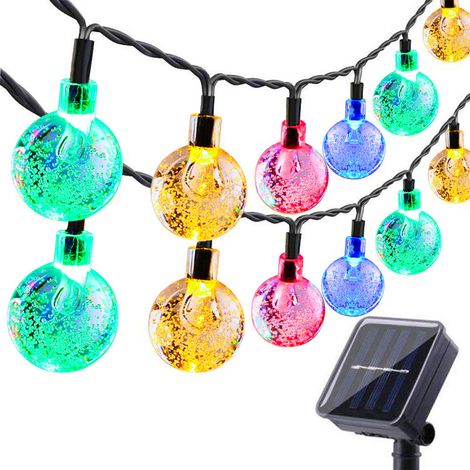 Guirlande solaire boule en cristal 8 modes étanche IP65 longueur 12 M 100 LED pour jardin fête décoration balcon lumière multicolore (1/5)
