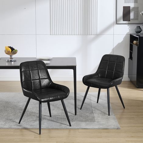 WOLTU Esszimmerstühle 2er Set, Küchenstuhl mit Armlehne Rückenlehne, Polsterstuhl Wohnzimmerstuhl aus Kunstleder Metallbeine, für Wohnzimmer Schlafzimmer Küche, Schwarz (1/5)