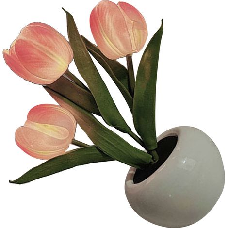 Lampe de table tulipe à lumière douce, en céramique PU rose, fonctionnant sur piles, idéale pour les librairies et les cafés.