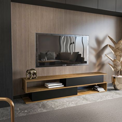 Meuble tv cortez de 160 cm avec 2 armoires et 2 niches (oud et noir)
