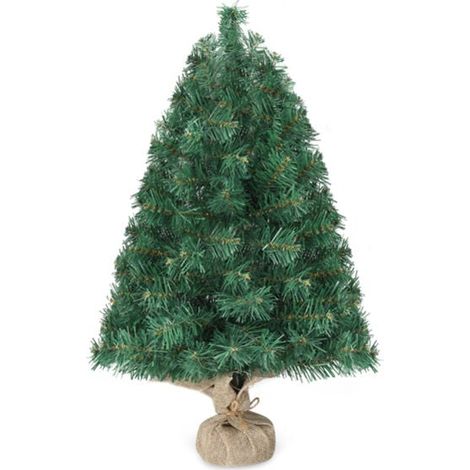 24 Zoll (ca. 61 cm) großer, künstlicher Mini-Weihnachtsbaum mit Beleuchtung, kleiner Tischweihnachtsbaum mit Schmuck und 30 warmweißen Lichtern, batteriebetrieben und mit Papier umwickeltem Sockel für (1/4)