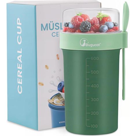Müslibecher to Go 760ml+230ml, auslaufsicher, mit Löffel, Grün (1/5)