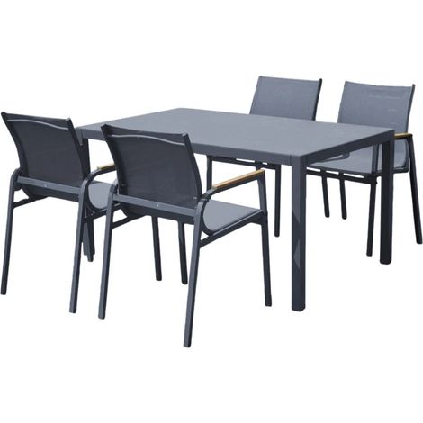 set da giardino solaria "tarquinia" antracite in ferro e vetroceramica 4 sedute e tavolo