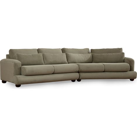 Canapé design arrondie velours côtelé Viktor angle droit-Vert kaki-angle droit (1/5)