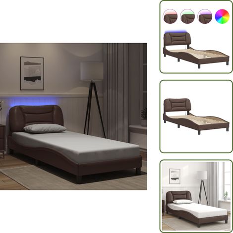 Cama con LED - vidaXL Estructura de cama con LED sin colchón Hvar marrón 90x200 cm - Cama marrón