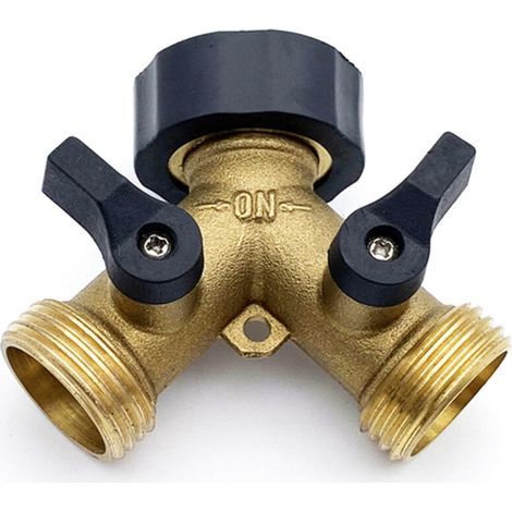 Doppelwaschmaschinen-Wasserhahn, Messing-Gartenwasserhahn-Verteiler, Y-Verbinder, 3/4 Zoll zum Anschluss von 2 Geräten, Doppelabgangs-Wasserhahn für Gartenwasserhahn, Wasserhahn-Adapter (1/5)