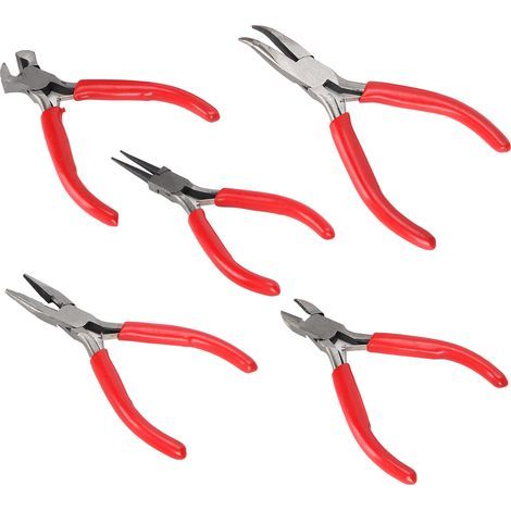 Lot 5 pinces de bijouterie miniatures en acier : coupe-fil, pince ronde, longue et courbe, kit outils DIY artisanat (1/5)
