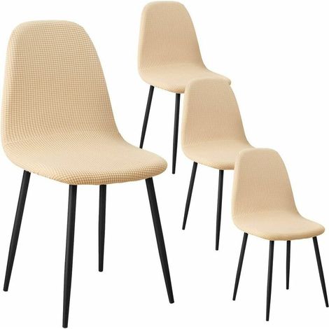 VURAHOME - Housse de Chaise de Salle à Manger Scandinaves Housse de Chaise Extensible Jacquard Couverture de Chaise 4 Pieces Beige Jaune