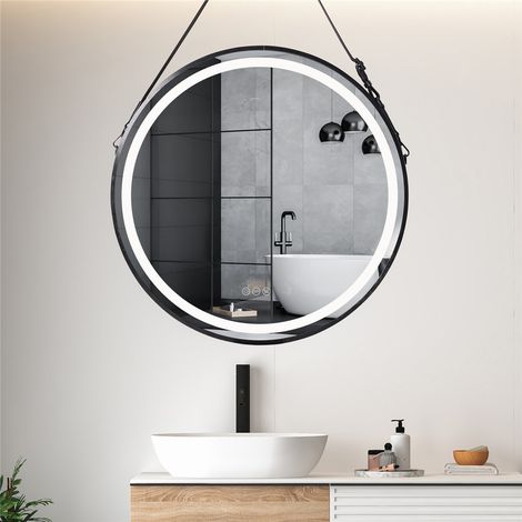 Led Badspiegel 60 cm Rund Badspiegel Badezimmerspiegel mit Touchschalter, Dimmabr 3 Lichtfarbe, Beschlagfrei IP44 (1/5)