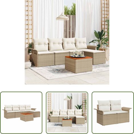 vidaXL Poly-Rattan - Gartensofa-set mit Speicher 6 pcs Beige und Creme Poly-Rattan