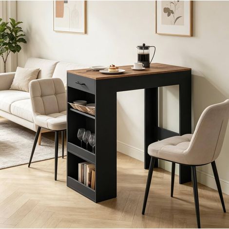 Bartisch Holzwerkstoff Rustikal Braun/Schwarz 100x50x100 cm mit Schublade, Weinregal und 2 Ablagen (1/4)