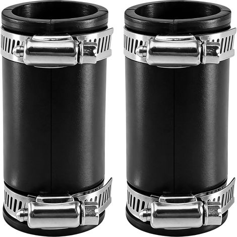 2 x Flexible Rubber Sleeve with 2 Stainless Steel Hose Clamps for PVC and Polyester Pipe Fittings Noise Reduction for Caravan, Sanitary and (1/5)