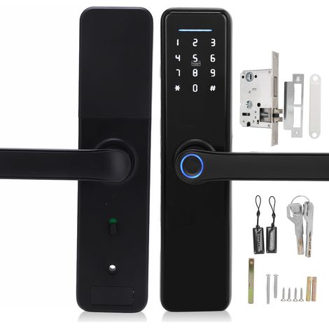Serrure de porte intelligente, carte IC, mot de passe, contrôle de déverrouillage par empreinte digitale, avec 2 clés, pour le bureau et la maison (1/5)