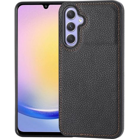 Custodia in pelle per Samsung Galaxy A25 5G, custodia in pelle Lychee, nera + vetro 9H (1/5)