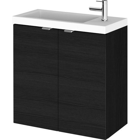Alrewas Contemporary 2 Door Wall Hung Vanity Unit with Basin, Charcoal Black, 500mm