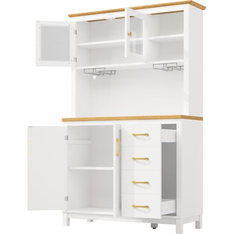 Buffet vaisselier en MDF blanc 105,5x40x180 cm avec LED, 4 portes et porte-verres MODENUIT (1/5)