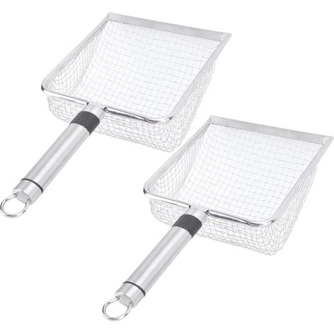 Lot de 2 pelles à litière pour chat en acier inoxydable à mailles fines, robustes et dotées d'une poignée ergonomique pour bac à litière. (1/5)