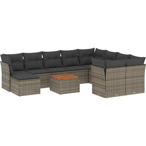 vidaXL Set Divani da Giardino 11 pz con Cuscini in Polyrattan Grigio (1/5)