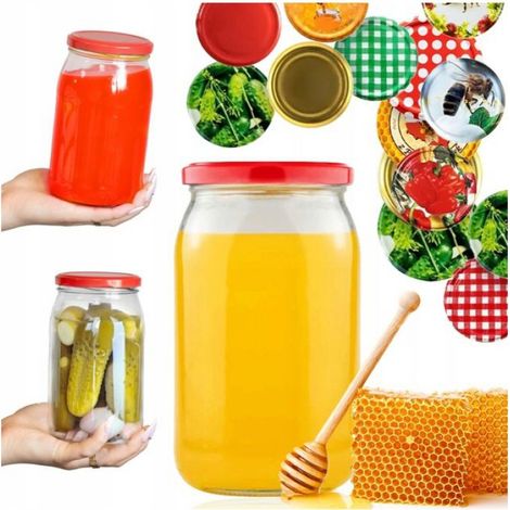 Pot En Verre - 900 Ml - Couvercle À Vis Fi82 - Pour Confitures Et Conserves De Miel - Lot De 8 (1/5)