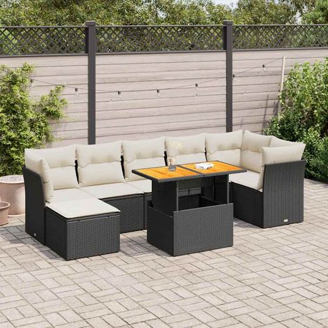 Set de sofás de jardín y cojines 8 piezas ratán sintético negro vidaXL (1/5)