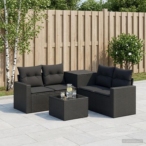 Set di divani da giardino modulare in polyrattan e acciaio con box nero da 6 pezzi - PANGIVO (1/5)