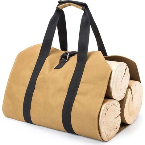 Toile Sac à Bûche Cheminée,Grande Capacité Toile Sac à Bûche Sac De Transport De Bûches En Toile Résistant à Eau Toile Bois De Chauffage Sac à Bûches Pliant pour Intérieur Cheminée Jardin (1/5)