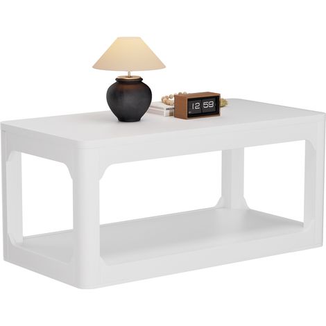 CHICFURN Mesa de centro 100 x 50 x 44,5 cm en MDF blanco, doble almacenamiento para salón (1/5)