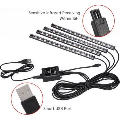 Bande Lumineuse LED - 48 LED 5050 SMD - Étanche Flexible - Pour Intérieur Voiture - 4 Pièces (1/4)