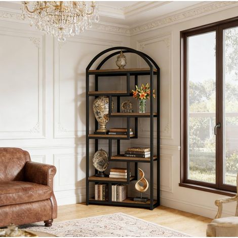 Offenes Bücherregal mit 7 Ebenen, 80 x 30 x 180 cm, MDF und Metall, Schwarz/Rustikalbraun (1/5)