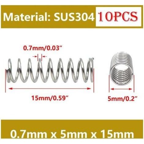 10 ressorts de compression en acier inoxydable (0,7 × 5 × 15 mm) Ressorts métalliques pour bricolage, réparation artisanale et projets DIY (1/5)