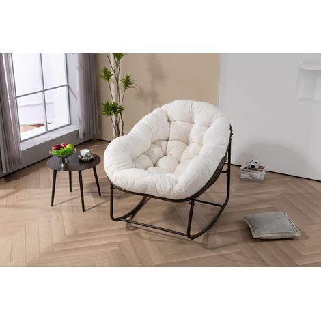 Fauteuil à bascule en rotin extérieur coussin rembourré couleur blanc élégant pour véranda salon jardin