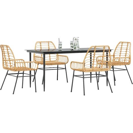 Ensemble à manger jardin 5 pcs-Salon de jardin marron poly rotin verre 837677 (1/5)