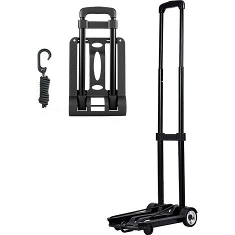 Mophorn Carrello a Mano Pieghevole, Capacità di Carico di 49,9 kg, Carrello Portabagagli Compatto con 2 Ruote, Include 1 Corda Elastica, Ideale per Trasporto Bagagli, Ufficio e Traslochi, Nero