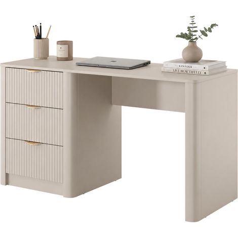 Schreibtisch Kanotini, 3 Schubladen, ein Regal, linear, 140x55x76h cm Beige