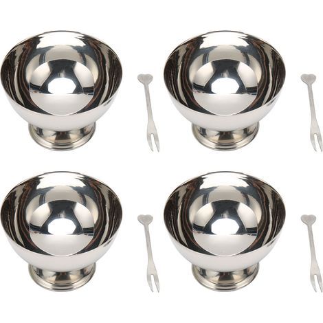 4 pièces Bols à Glace avec Pied en Acier Inoxydable, Récutilisables pour Sundaes, Fruits et Snacks de Fête (1/5)