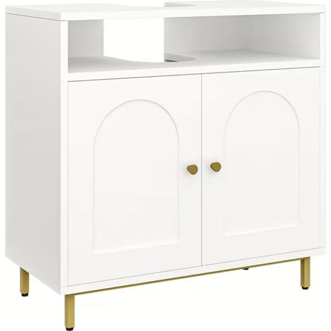 Meuble de Salle de Bain, MEEJEE Meuble Sous Lavabo Armoire avec 2 Portes, Étagère Réglable, Grand Espace de Rangement,Blanc (1/5)
