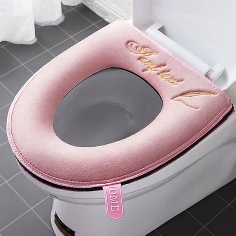 Housse De Siege De Toilette - Fibre Acrylique - Pour Abattant De Toilette - Rose - Lot De 2 (1/2)