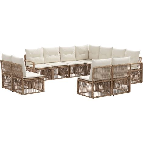 Gartensofa-set 11 pcs Beige Poly-Rattan vidaXL