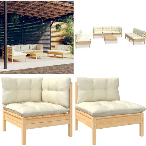 8-tlg. Garten-Lounge-Set mit Creme Kissen Massivholz Kiefer - Gartengeräte - Lounge Set - Gartenmöbel - Outdoor Möbel - Kiefernholz - Home & Living (1/5)