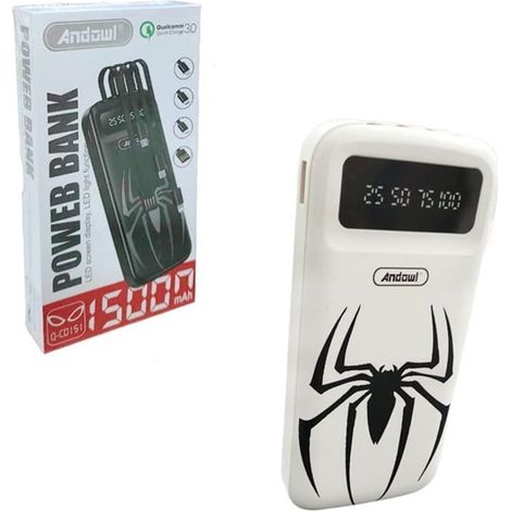Andowl - Power Bank Portatile Q-cd151 15000mah Con Luce Display A Led Cavi Integrati Design Ragno - (1/5)