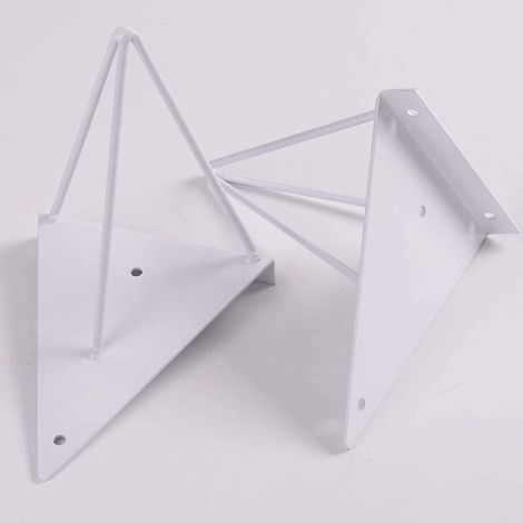 Equerre Etagere Flottantes Forme en Triángulo Geométrico, 16 x 17.5 cm Supports Etagere Dissimulé Invisible Vintage en Fer du Mural, Equerre Mural avec Vis Industriel pour Déco Salon, 2 Pièces/ Blanc- (1/5)