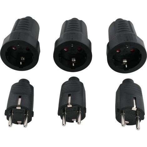 3 Sets Prise Male et Prise Femelle, 250V/16A, 3680W, IP44, 2 Pôles, Fiche Electrique Etanche avec Contact de Protection PVC, Décharge Traction, Fiche d'alimentation pour Câble 8mm Exterieure Intérieur (1/5)