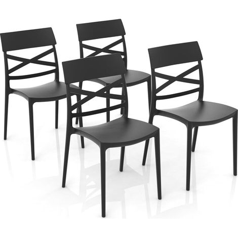 GLOUPIE Set 4 Sedie Impilabili Jazz In Polipropilene Neutro Rinforzato Nero Grafite, L 44,5 x P 54,5 x H 85,5 Cm, Made In Italy (1/5)