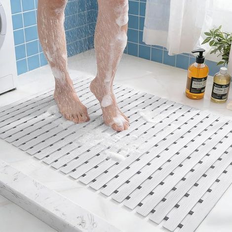 Tapis de Douche Antidérapant, Tapis de Douche Pliable et Découpable, 43x65cm Natte de Bain Antiderapant, pour Salle de Bain et Sauna, Blanc (1/5)
