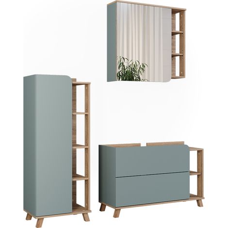 Conjunto de muebles de baño Karen, Sonoma/azul, 3 partes, Vicco